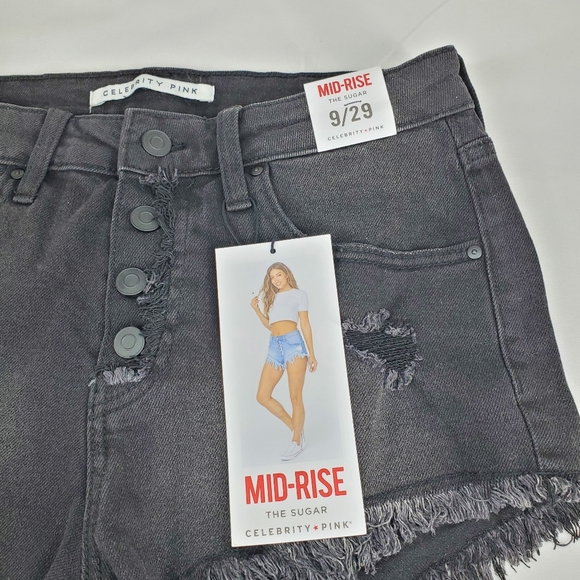 Celebrity Pink Black Jeans Shorts Cut Offs Distressed Mid Rise The Sugar Sz 9/29 - Picture 2 of 5